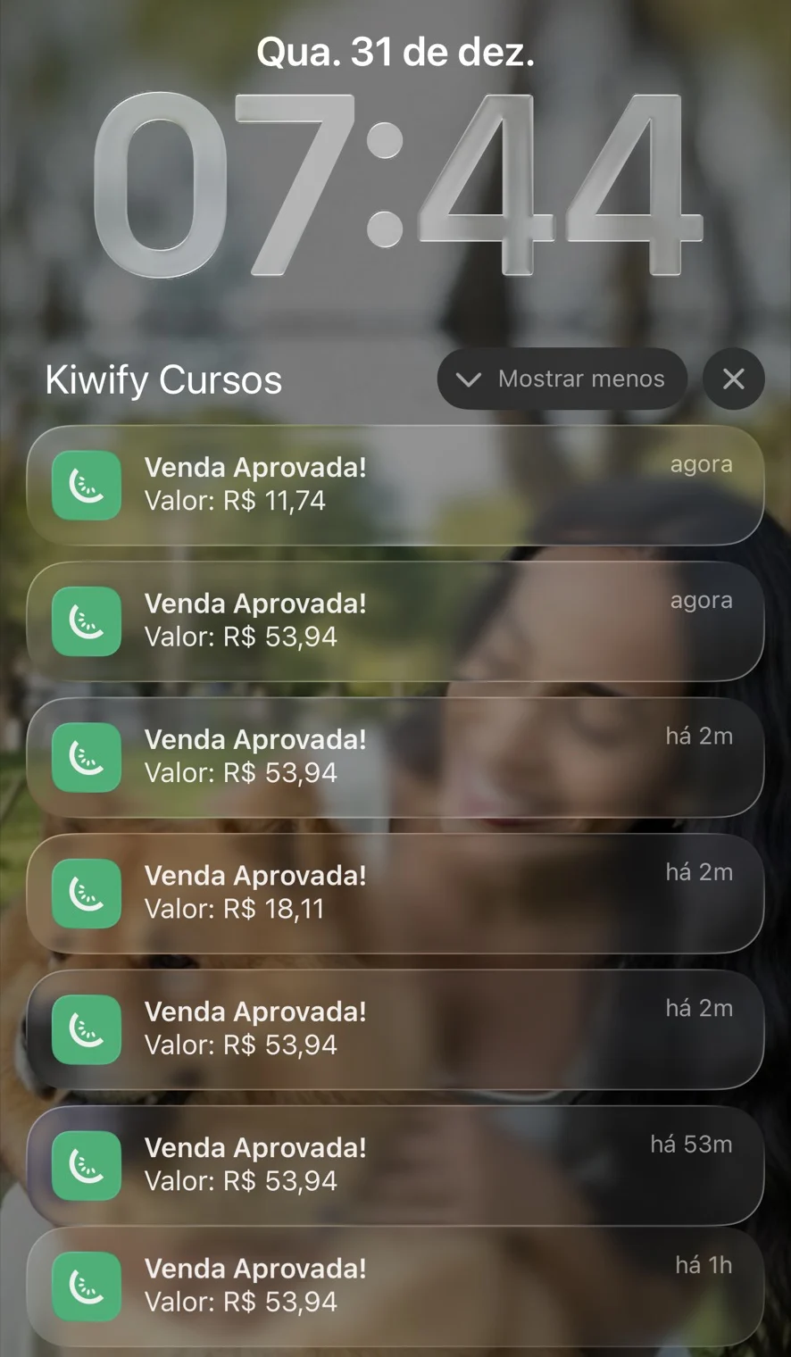Cinco vendas aprovadas de R$53,94 em dois minutos